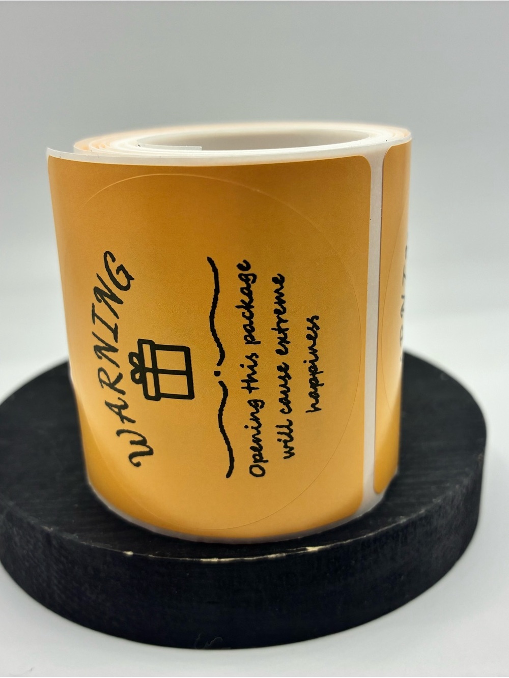 (50) Orange Round Warning Extreme Happiness Stickers - Picture 2 of 3